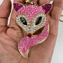 Load image into Gallery viewer, Betsey Johnson Pink Rhinestone Fox Pendant Necklace 30&quot;
