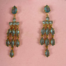 Load image into Gallery viewer, Camrose and Kross Audrey Hepburn Blue Rhinestone Chandelier Earrings
