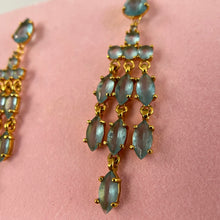 Load image into Gallery viewer, Camrose and Kross Audrey Hepburn Blue Rhinestone Chandelier Earrings
