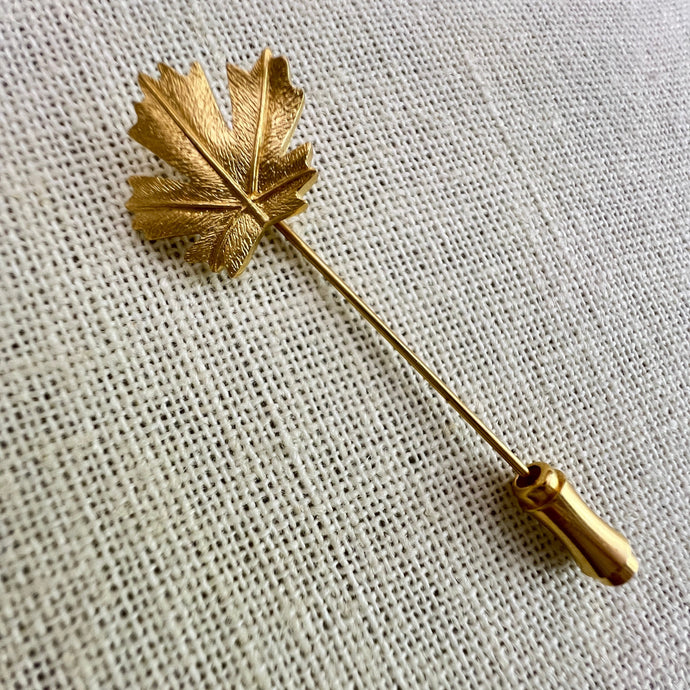 Vintage Canadian Gold Tone Maple Leaf Stick Pin Brooch