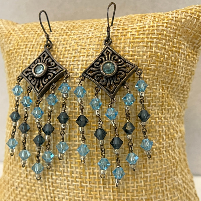 925 Sterling Silver Blue Bead Boho Dangle Earrings