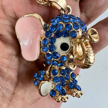 Load image into Gallery viewer, Blue Rhinestone Baby Elephant Pendant Necklace By Betsey Johnson 30&quot;
