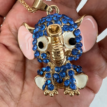 Load image into Gallery viewer, Blue Rhinestone Baby Elephant Pendant Necklace By Betsey Johnson 30&quot;
