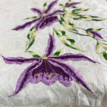 Load image into Gallery viewer, Vintage Hand Embroidered Purple Flowers on Tablecloth
