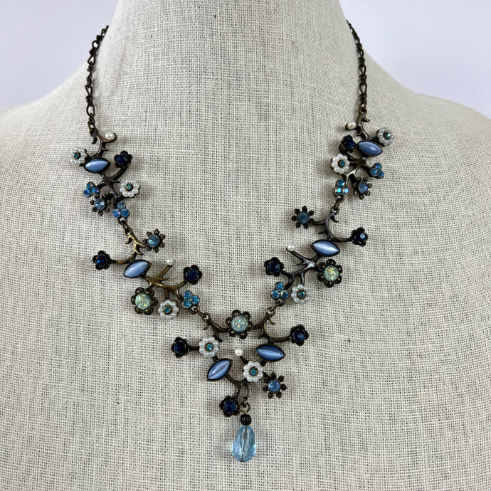 Vintage Blue Floral Statement Necklace