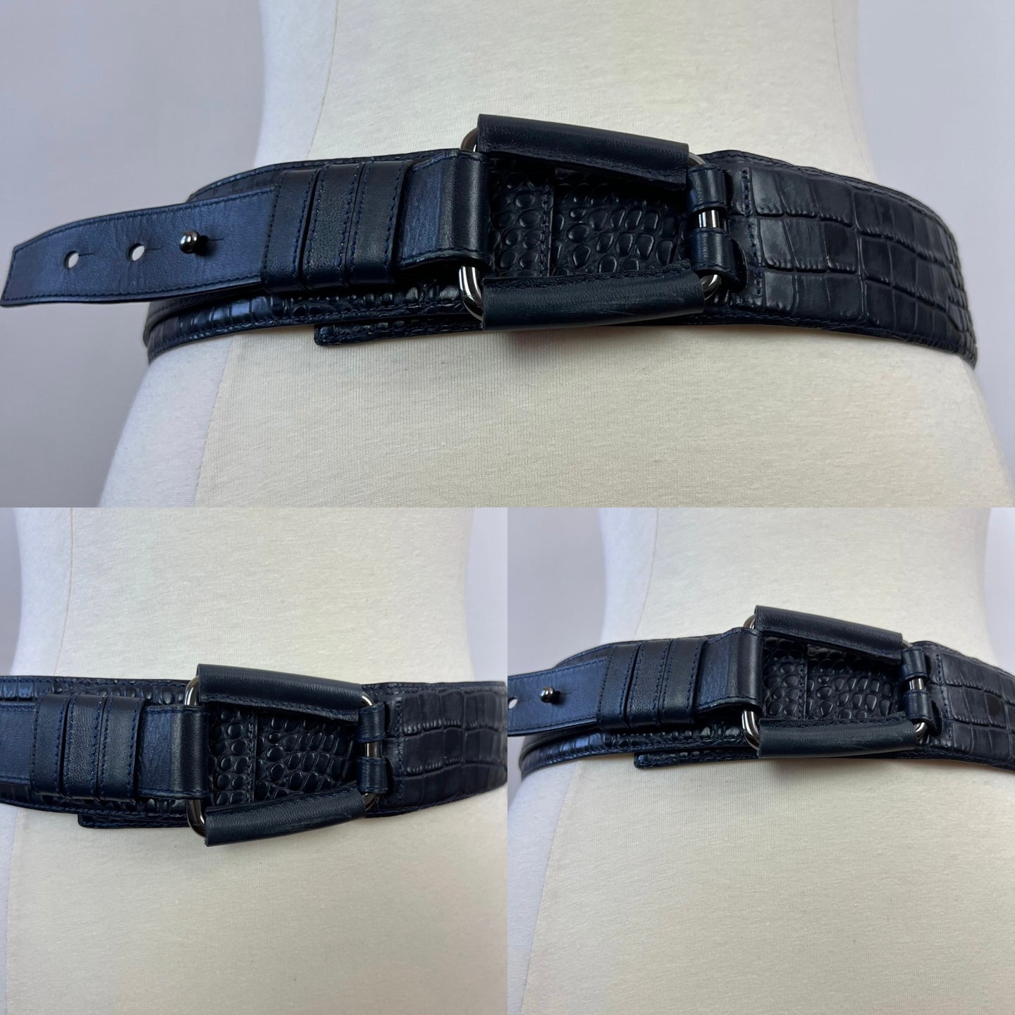 Vintage Worth Wide Black Embossed Croc Leather Belt USA Size Small