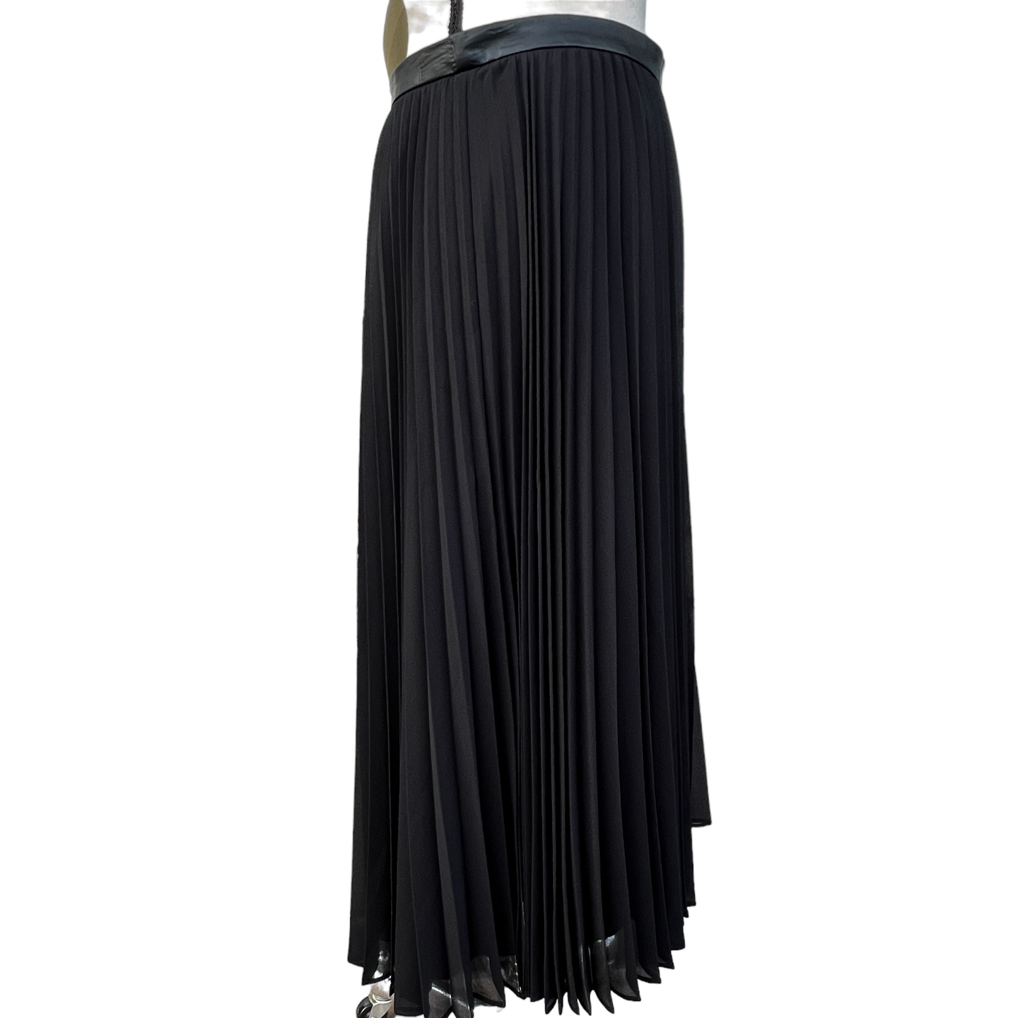 Black Chiffon Pleated Women Skirt Faux Leather Size 8