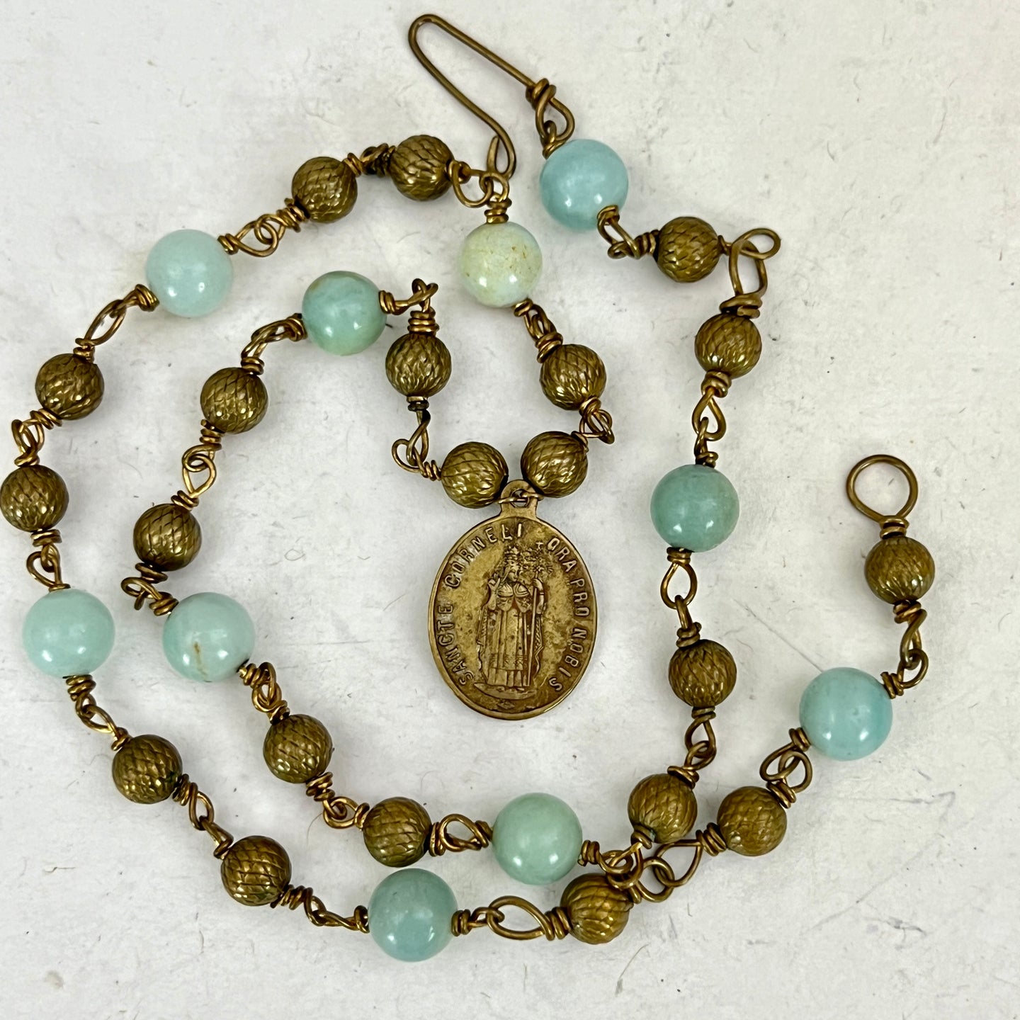 Antique Religious Beaded Mary Pendant Necklace 9