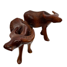 Load image into Gallery viewer, Vintage Handcrafted Wood Water Buffalo Figurines Pair
