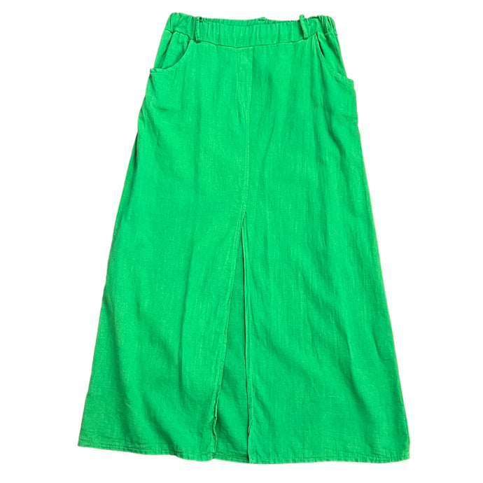 Green Cotton Linen Maxi Skirt With Pockets Size Medium 