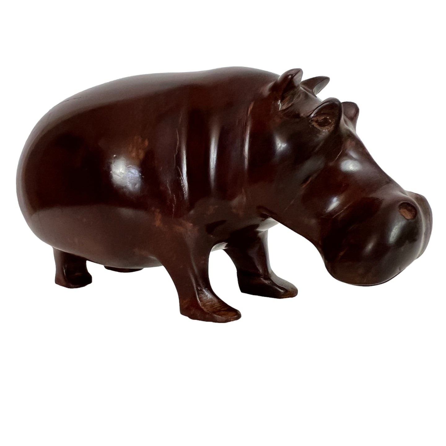 Hand Carved Heavy Wooden Hippo 3.5