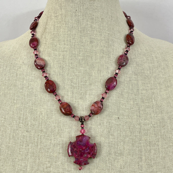 Natural Pink Garnet Beaded Pendant Necklace 15
