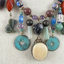 Load image into Gallery viewer, Turquoise Lapis Semi Precious Stones Chandelier Necklace 18.5&quot;
