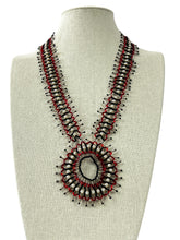 Load image into Gallery viewer, Vintage Woven Glass Seed Bead Medallion Pendant Necklace
