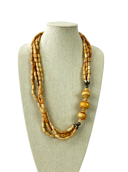 Handcrafted Silver Wood Bead Women Necklace 