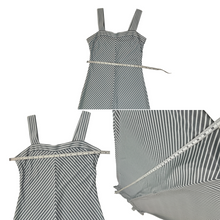 Load image into Gallery viewer, Vintage Gray and White Striped Maxi Sleeveless Dress 
