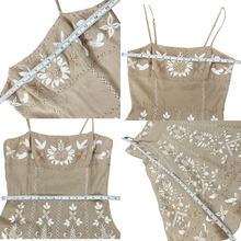 Load image into Gallery viewer, Tan Embroidered Linen Spaghetti Strap Dress Size 2
