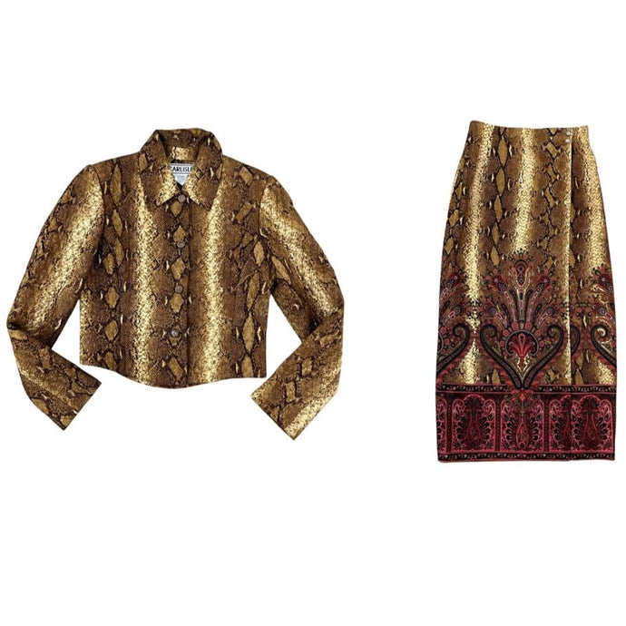 Vintage Snake Print Two Pieces Skirt Set Size 6 Wool & SIlk