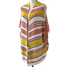Load image into Gallery viewer, Crochet Fringed Open Knit Striped Cardigan Medium 
