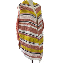 Load image into Gallery viewer, Crochet Fringed Open Knit Striped Cardigan Medium 
