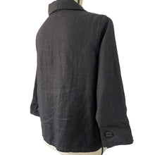 Load image into Gallery viewer, Flax Black Long Sleeve 100% Linen Button Front Collared Shirt Jacket Small Petite
