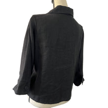 Load image into Gallery viewer, Flax Black Long Sleeve 100% Linen Button Front Collared Shirt Jacket Small Petite

