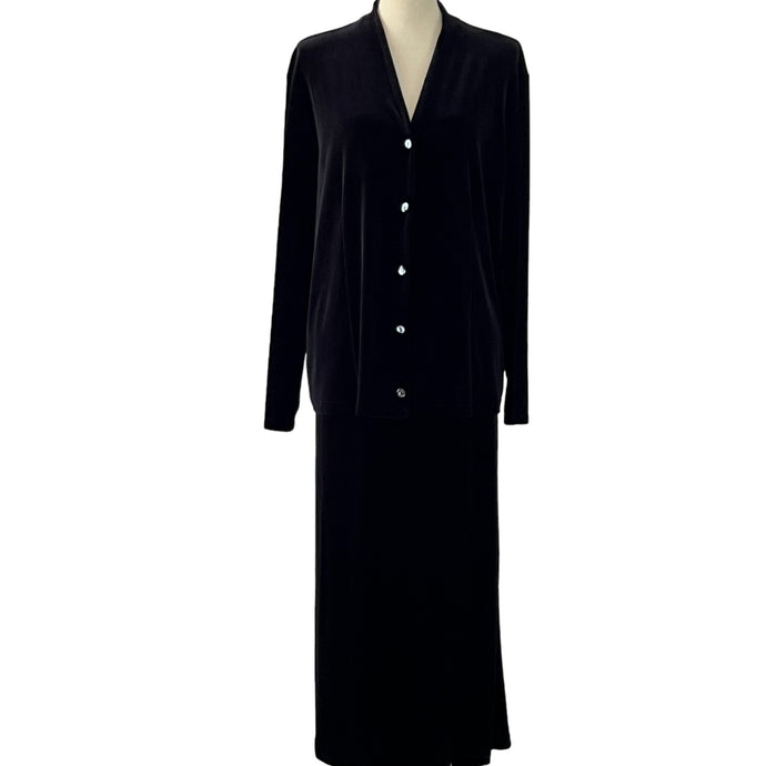 Vintage Black Velvet Skirt and Top Set Size XL 