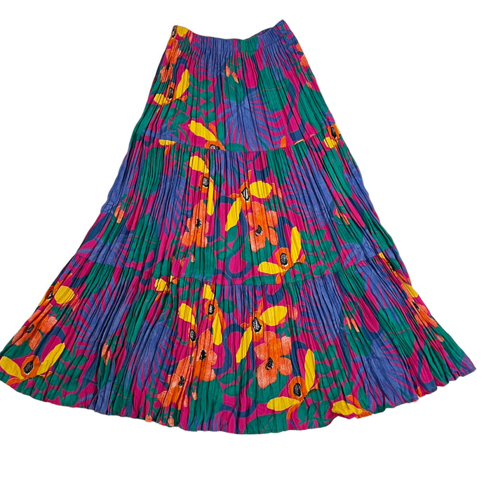 Vintage 90s Maxi Skirt Floral Broomstick Crinkle Boho Size Small 