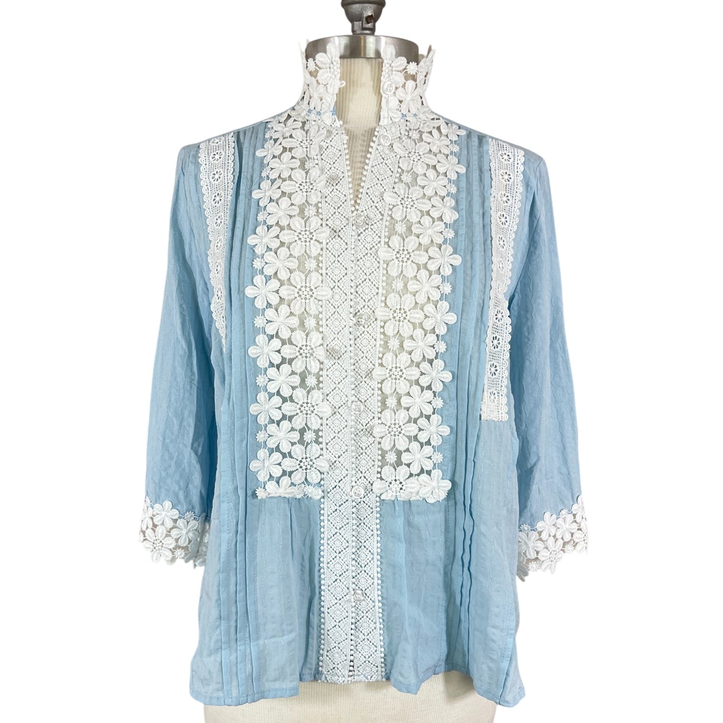 POL Light Blue Cotton Peasant Top Size Small
