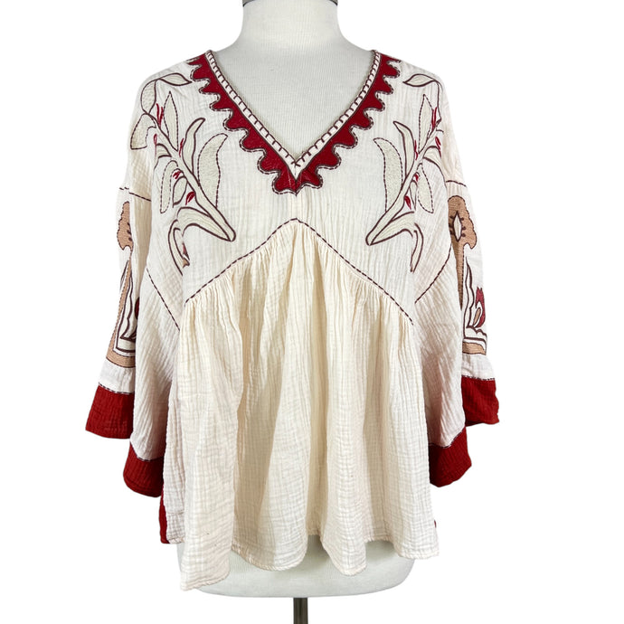 Easel 100% Cotton Embroidered Peasant Top Size Small