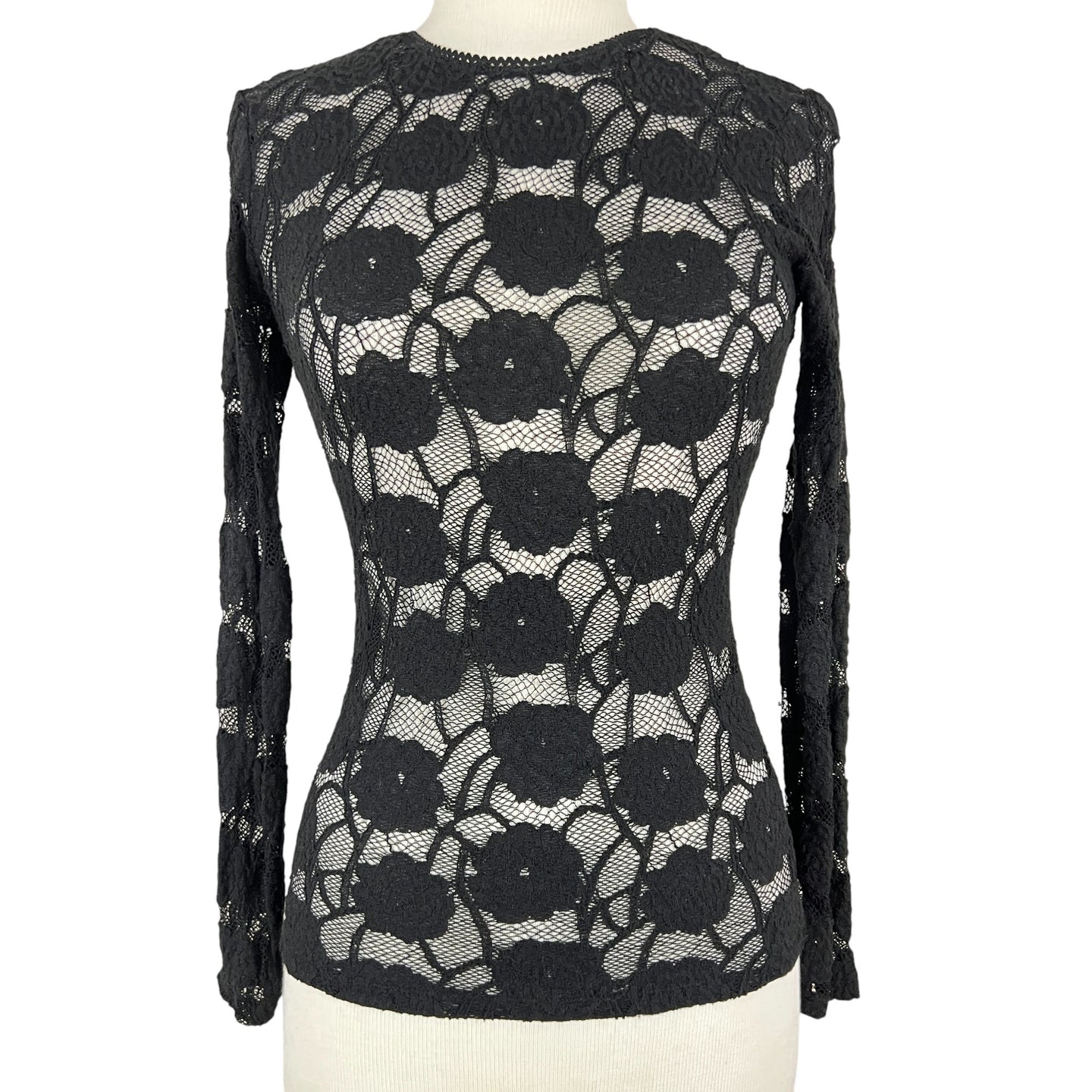 Sheer Black Long Sleeve Top Size Small
