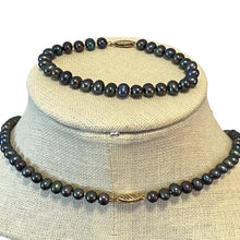 Load image into Gallery viewer, Round Freshwater Fresh Water Pearls Dyed Blue Necklace Set
