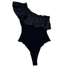 Load image into Gallery viewer, Black One Shoulder Ruffle Bodysuit Size Medium
