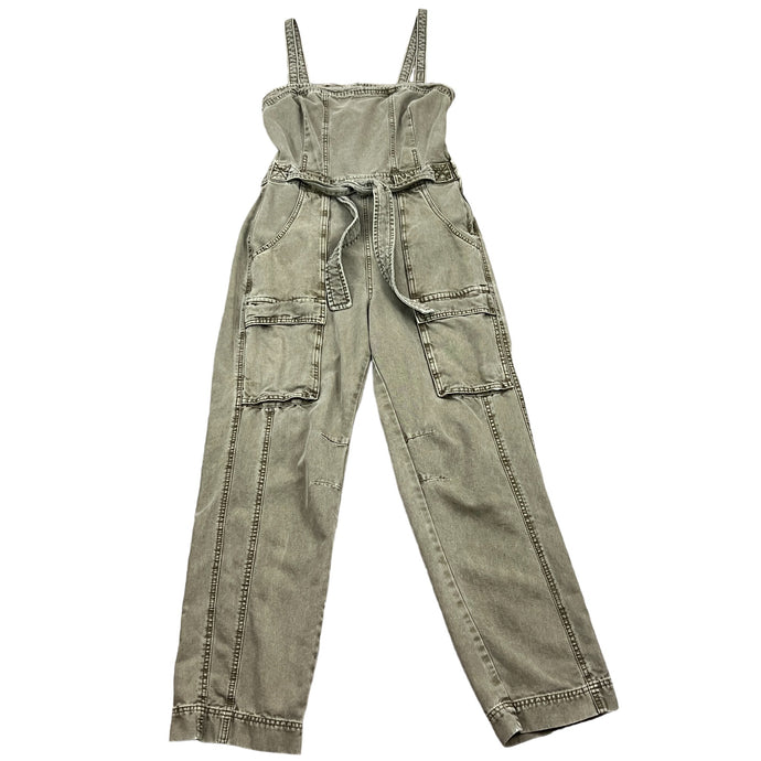 Free People Go West Utility Denim Jumpsuit Women's Small Green Square Neck Size: Medium