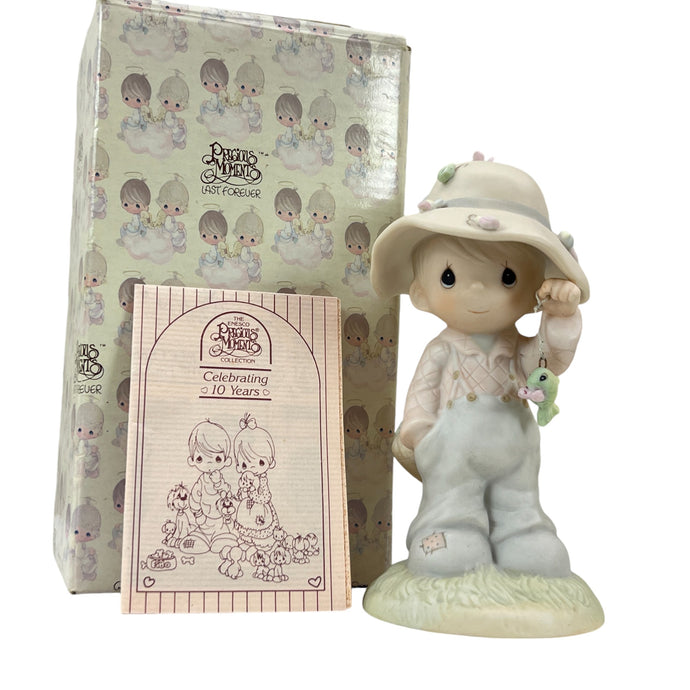 Precious Moments Porcelain Fishing Boy with Original Box