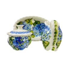 Load image into Gallery viewer, Heather Lane Pottery Hand Painted Hydrangea Florals Sugar Creamer Set 4 Pcs
