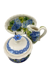 Load image into Gallery viewer, Heather Lane Pottery Hand Painted Hydrangea Florals Sugar Creamer Set 4 Pcs
