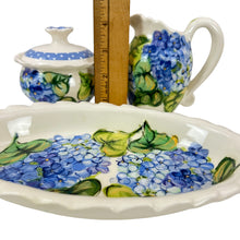 Load image into Gallery viewer, Heather Lane Pottery Hand Painted Hydrangea Florals Sugar Creamer Set 4 Pcs
