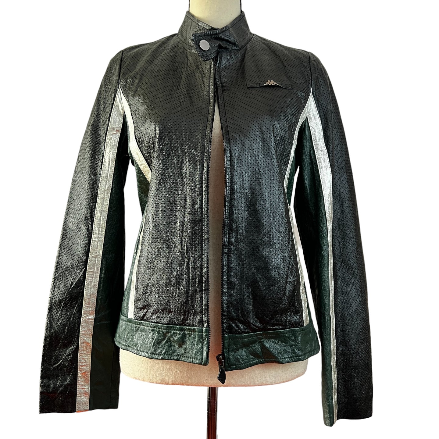 Vintage 90s Y2K Kappa Leather Bomber Moto Jacket Size Small