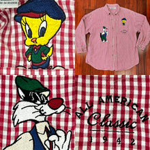 Load image into Gallery viewer, 90s Looney Tunes Tweety and Silvester 100% Cotton Men&#39;s Button-Up Shirt Size L
