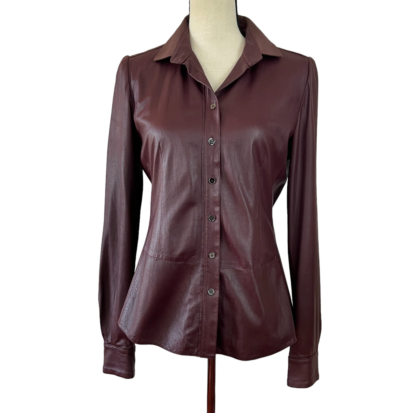 Elie Tahari Brown Leather Button-Up Shirt Size Small/Petite