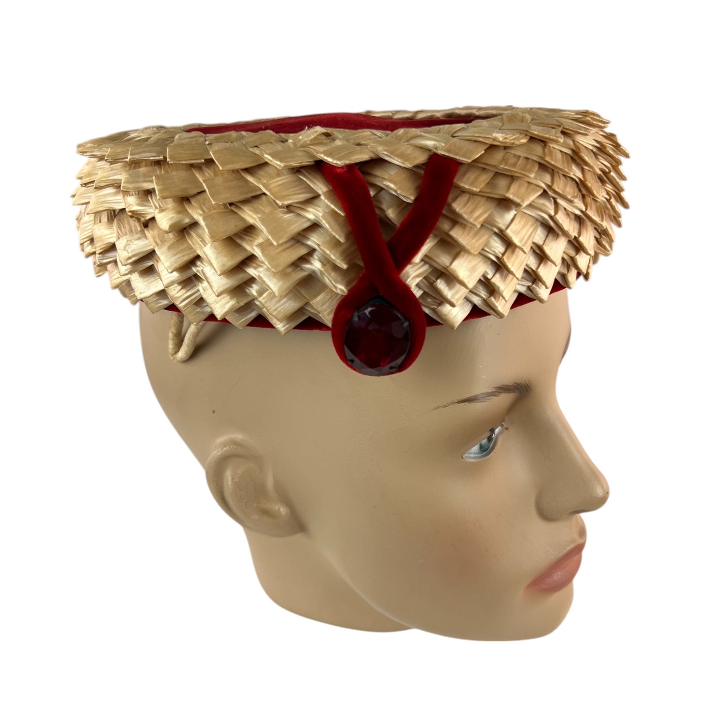 Vintage Red Raffia Pillbox Hat