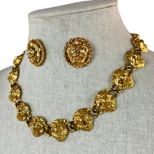 Load image into Gallery viewer, Vintage Lion Heads Gold Tone Link Necklace &amp; Earrings Set
