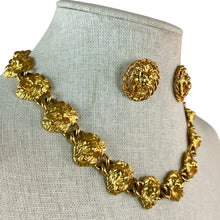 Load image into Gallery viewer, Vintage Lion Heads Gold Tone Link Necklace &amp; Earrings Set
