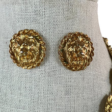 Load image into Gallery viewer, Vintage Lion Heads Gold Tone Link Necklace &amp; Earrings Set
