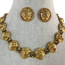 Load image into Gallery viewer, Vintage Lion Heads Gold Tone Link Necklace &amp; Earrings Set
