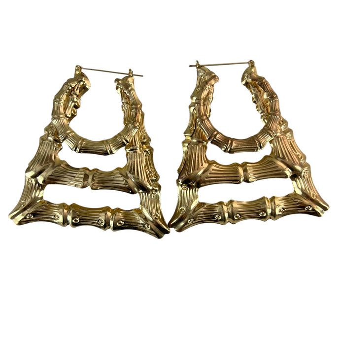 Vintage Gold Tone Chunky Bamboo Earrings