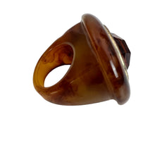 Load image into Gallery viewer, Gold-Tone Faux Topaz and Brown Lucite Ring Size 6.5&quot; 
