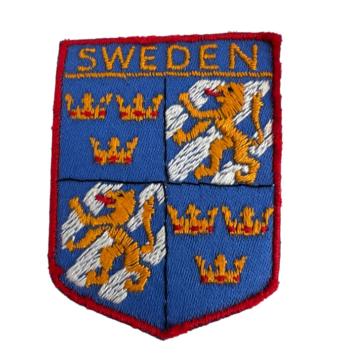 Vintage Sweden Coat of Arms Lion Crowns Crest Souvenir Sew On Embroidered Patch