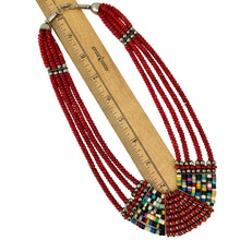 Load image into Gallery viewer, Red Tribal Beaded Multi-Strand Necklace 19.5
